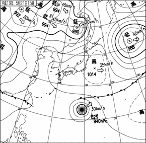 2007年5月21日15時00分の実況天気図