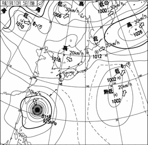 2007年10月5日18時00分の実況天気図