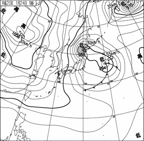 2008年1月24日9時00分の実況天気図