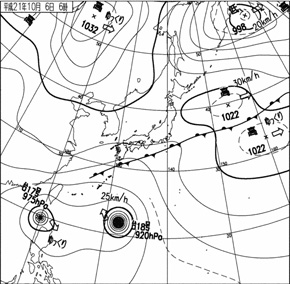 2009年10月6日6時00分の実況天気図