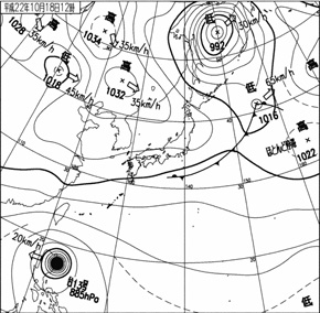 2010年10月18日12時00分の実況天気図