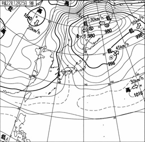 2010年12月25日9時00分の実況天気図